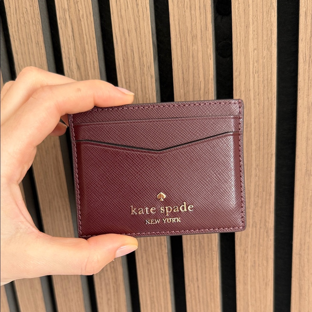 Kate Spade Maroon Card Holder with Gold Accents